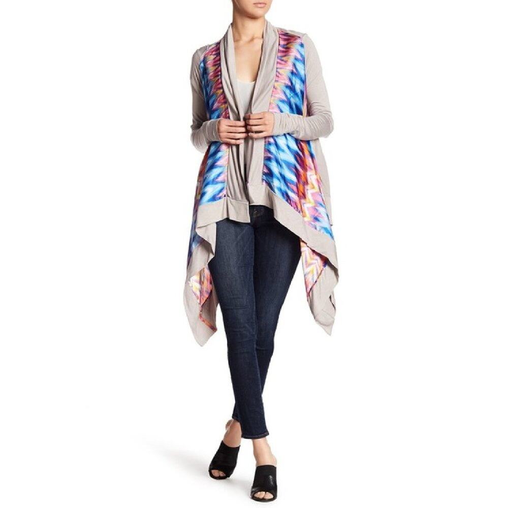 Vertigo Printed Open Front High/Low Cardigan Sweater NWT